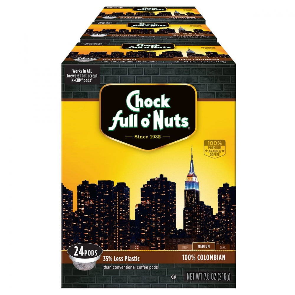 Chock full o’Nuts® Single-Serve Coffee Pods - 100% Colombian - Medium Roast - Premium Arabica